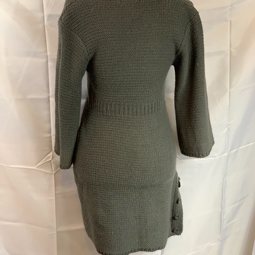 Tulle 3/4 Sleeve Split Side V-neck Wool Dress - Picture 2 of 6